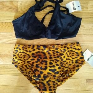 Fused Hawaii Bikini, Black and leopard, size Large